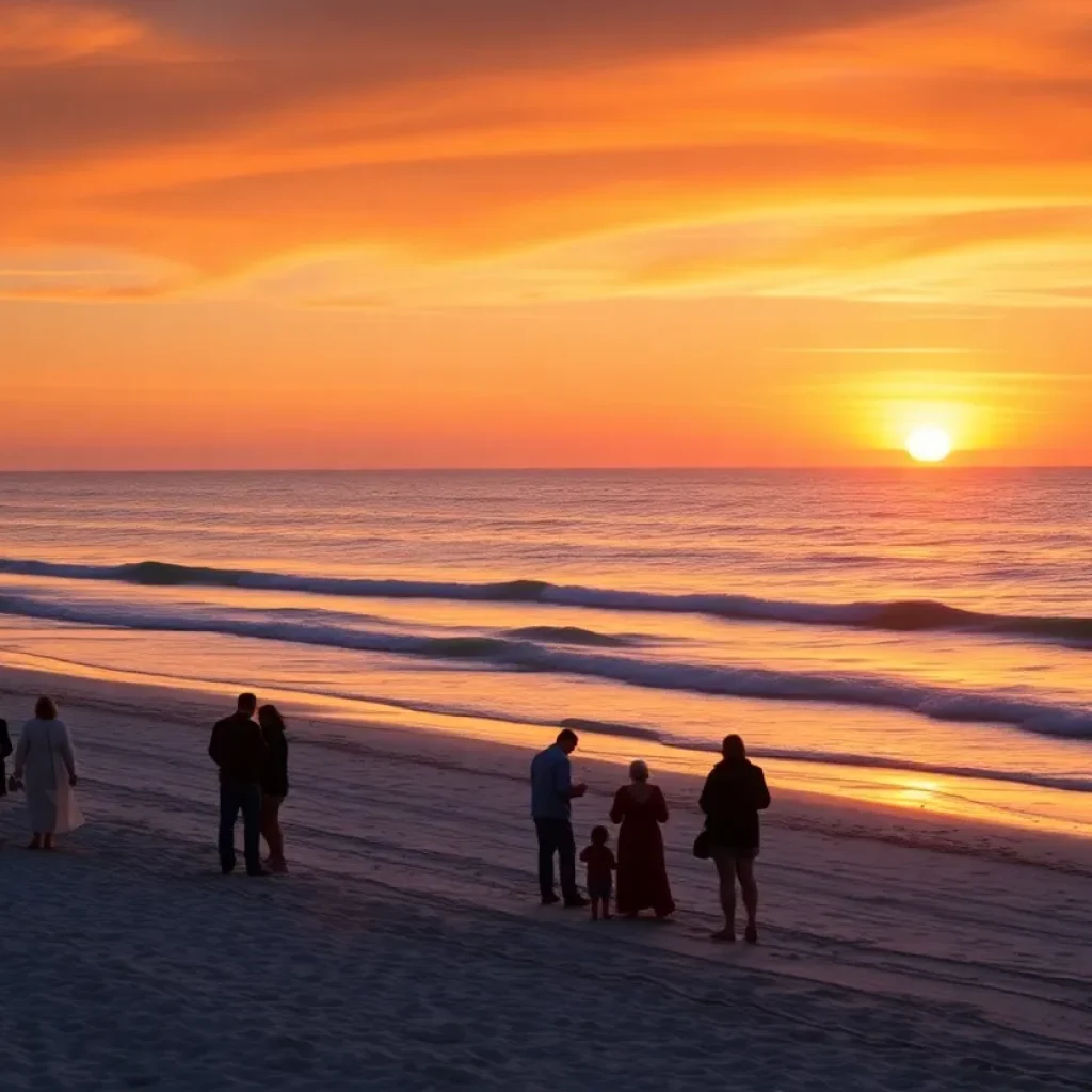 Community gathering at a beach, celebrating the life of a beloved member.