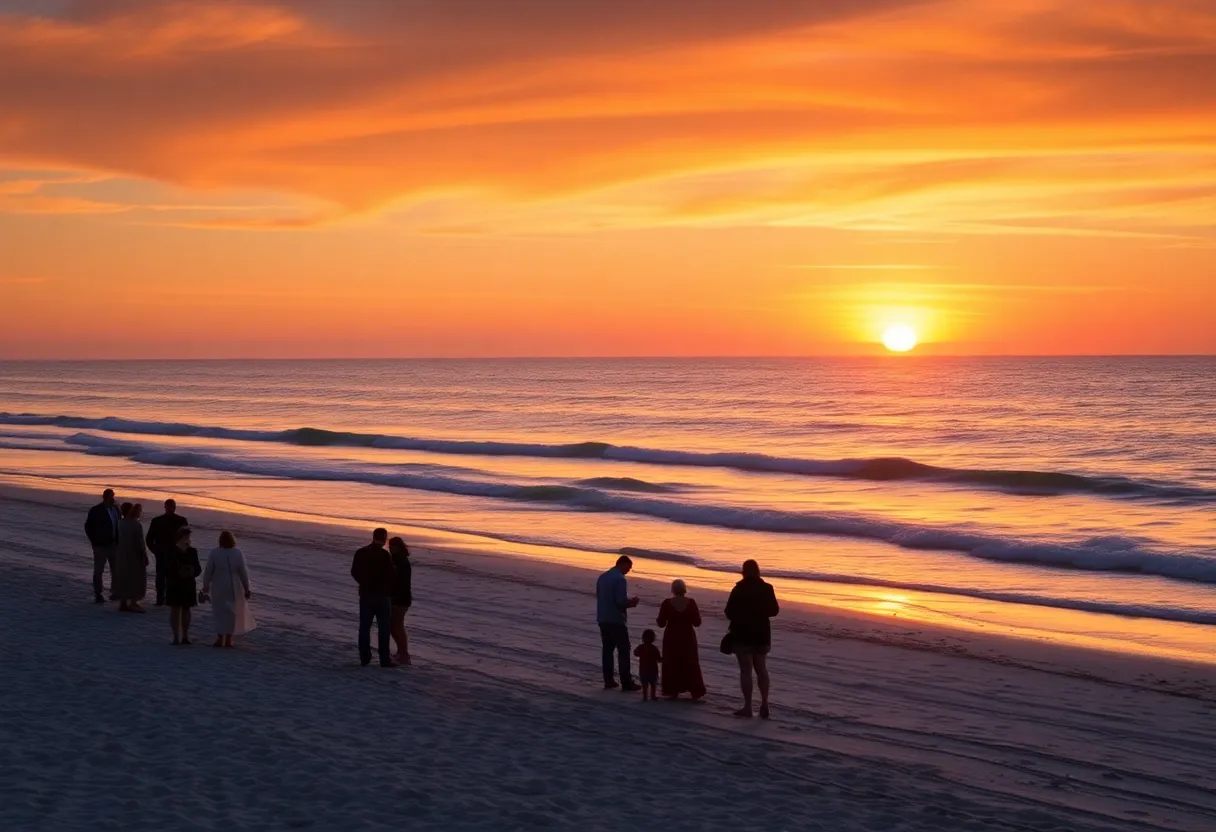 Community gathering at a beach, celebrating the life of a beloved member.