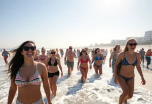 Happy people enjoying a sunny day at Charleston beach