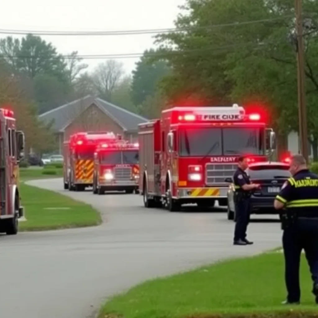 Firefighters responding to a chlorine gas leak in a residential area