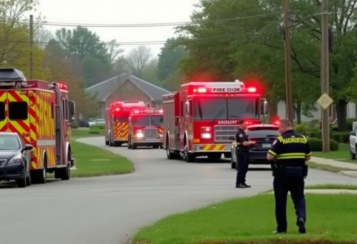Firefighters responding to a chlorine gas leak in a residential area