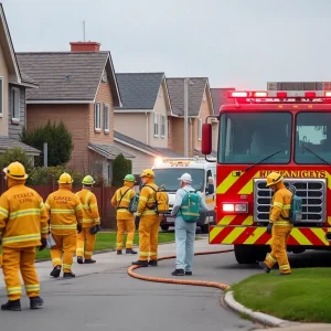 Firefighters responding to a chlorine gas leak in Newport Beach