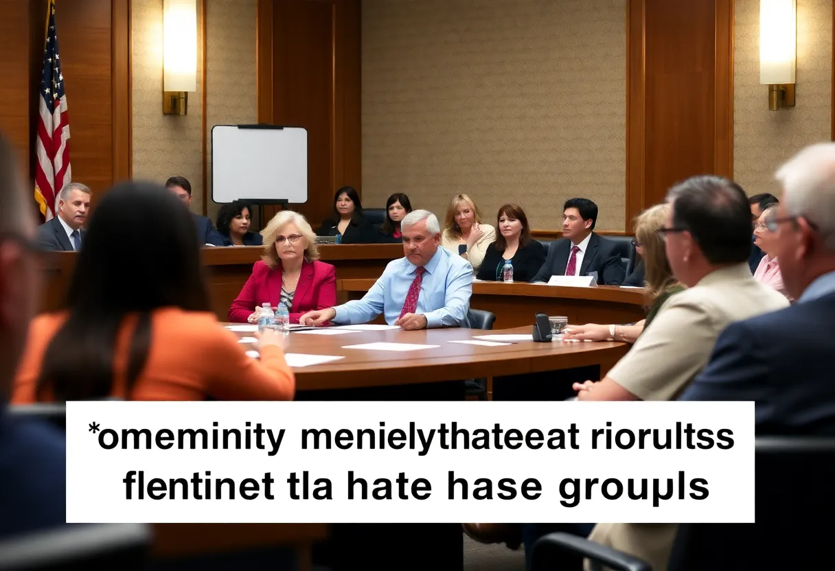 Council members discussing hate groups at a community meeting