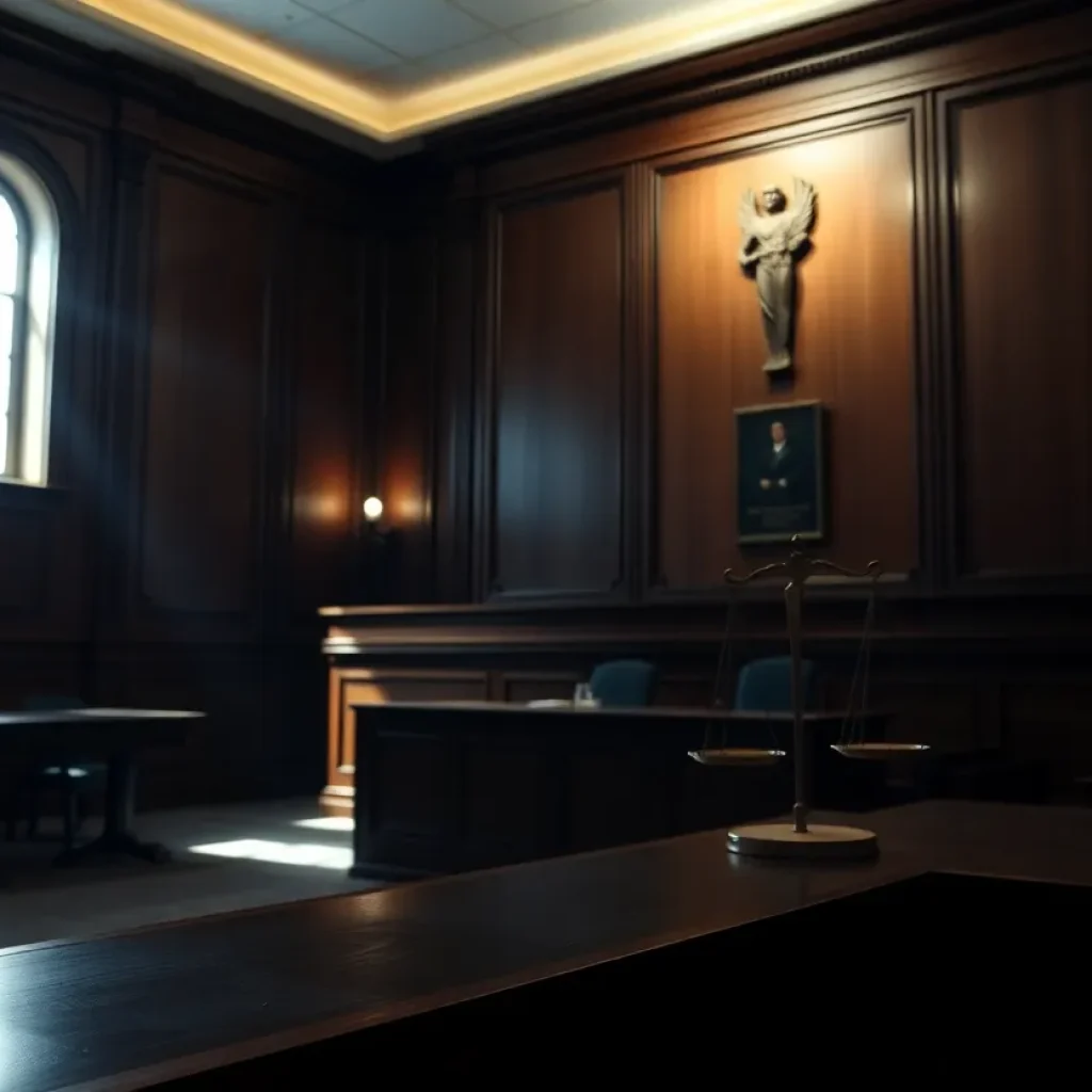 Courtroom during a trial for child abuse