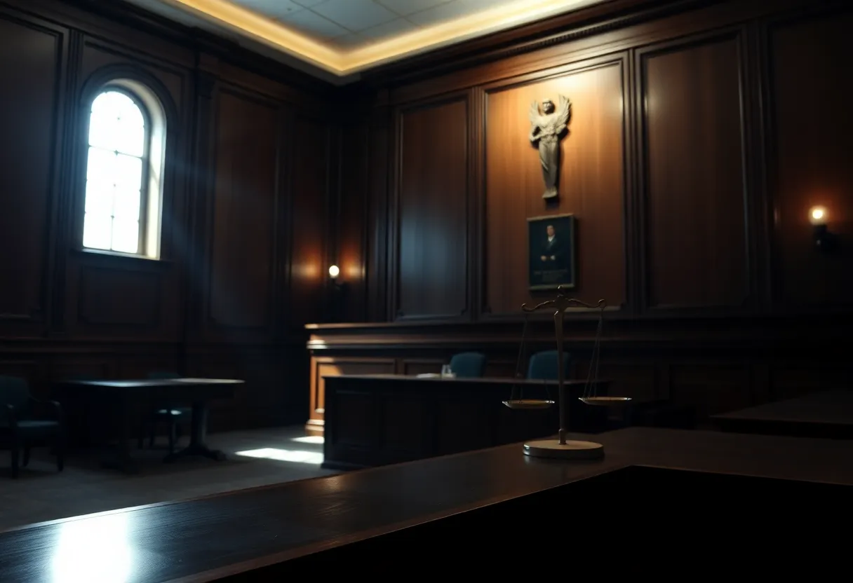 Courtroom during a trial for child abuse