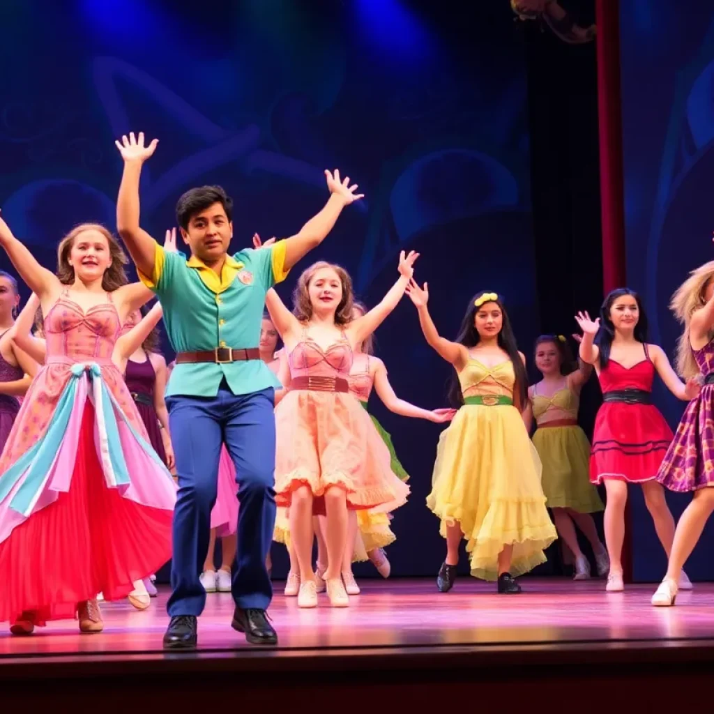 Scene from the Footloose musical showing dancers in action
