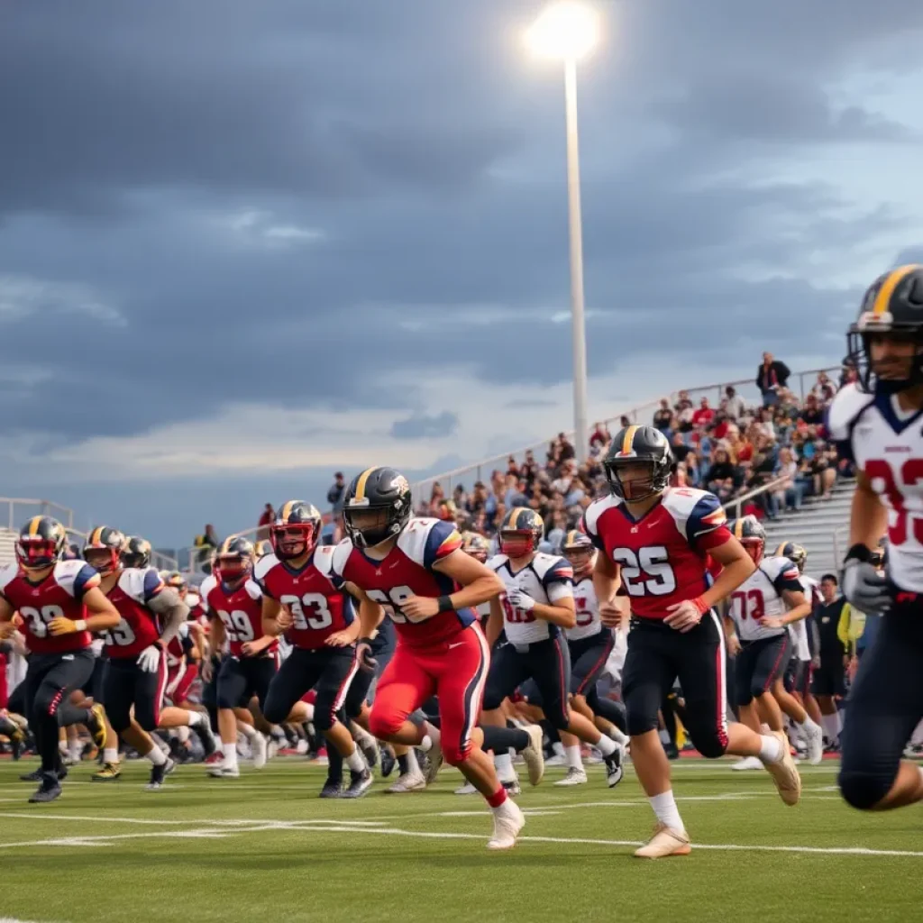 Exciting high school football game with players in action