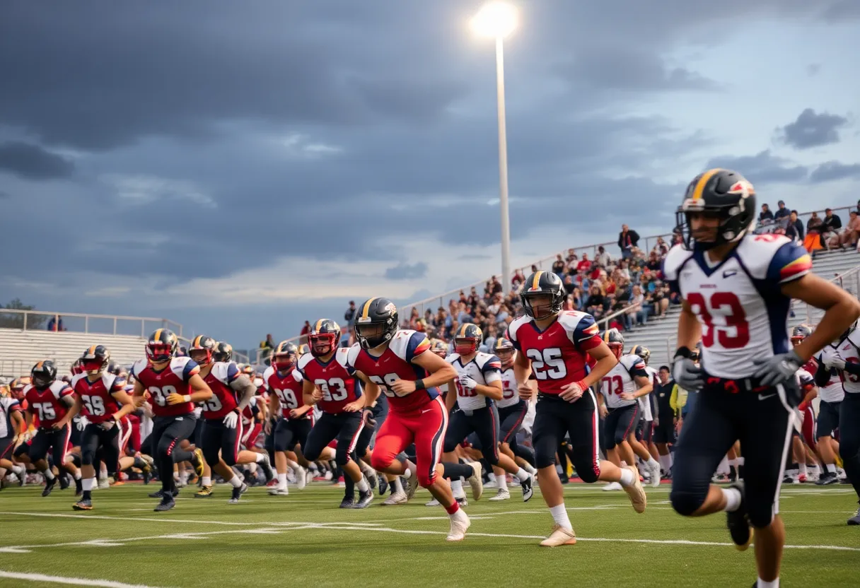 Exciting high school football game with players in action