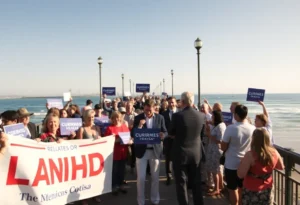Supporters at Steve Hilton's campaign launch event on the beach.