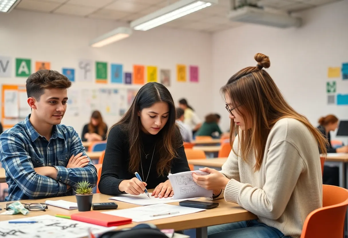 Students working on creative projects in the Huntington Beach High School Business and Design program.