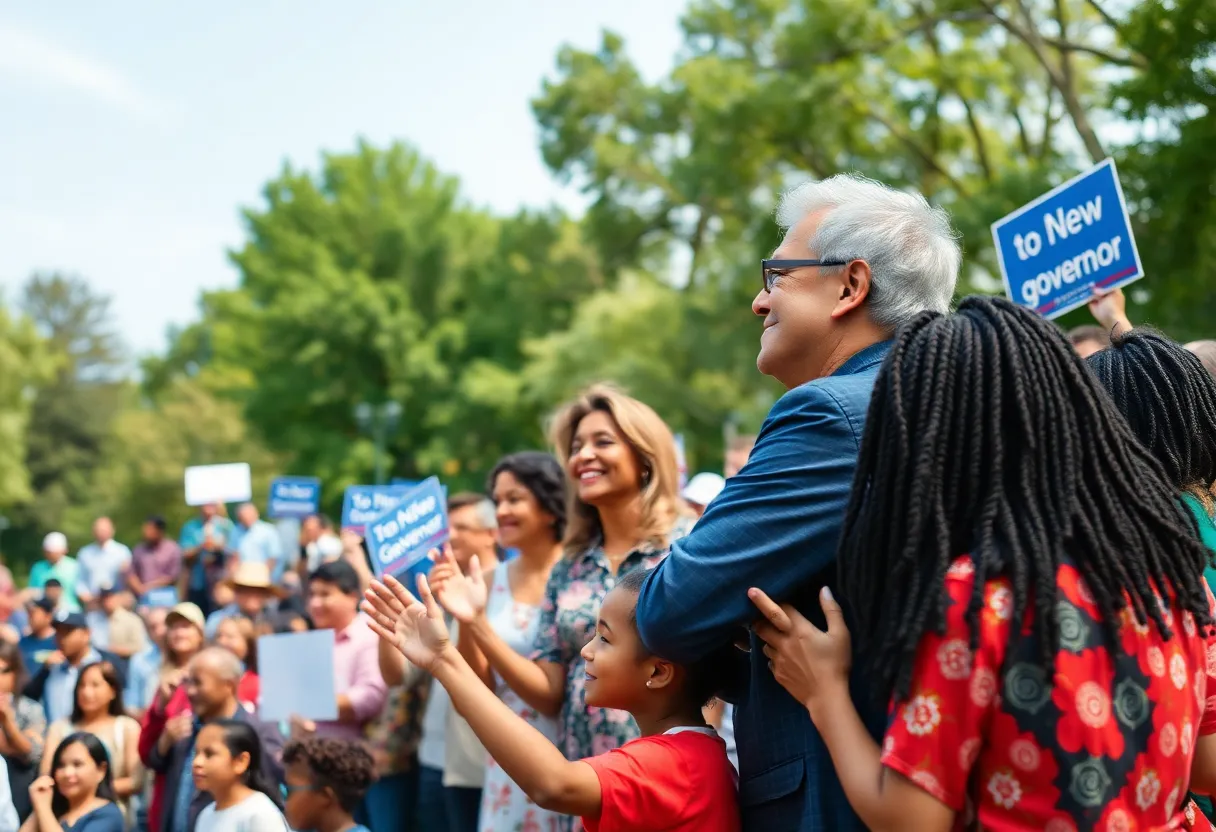 Community members gathered at a political rally in Huntington Beach