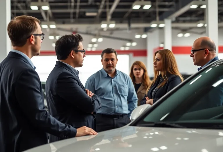 Investigators discussing allegations at an automotive dealership