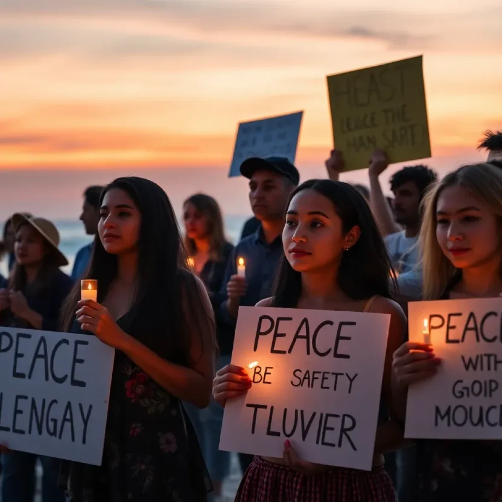 Community gathering in Huntington Beach promoting peace