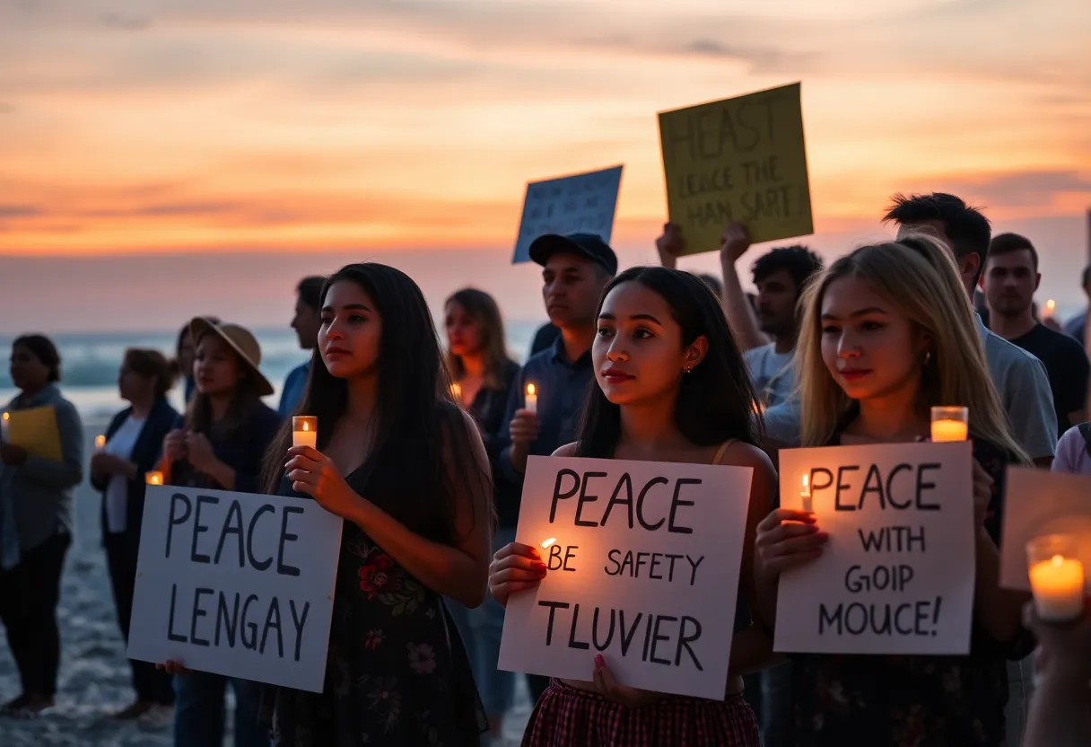 Community gathering in Huntington Beach promoting peace