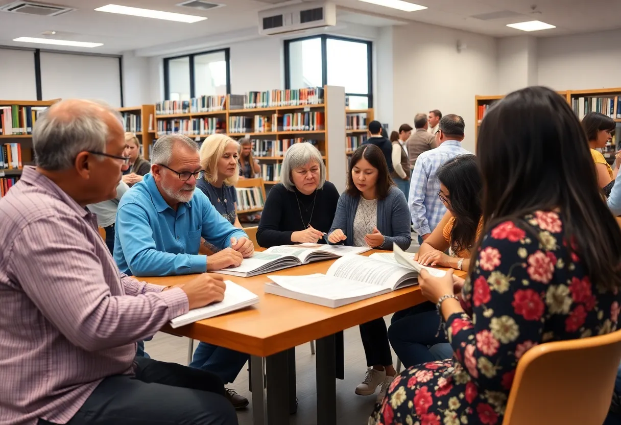 Residents at Huntington Beach library discussing governance issues