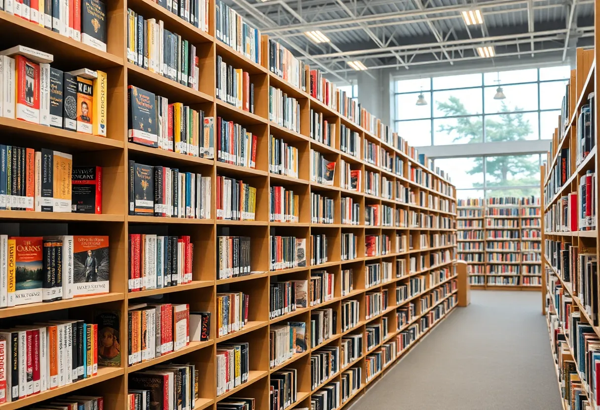 Interior of Huntington Beach Library with bookshelves
