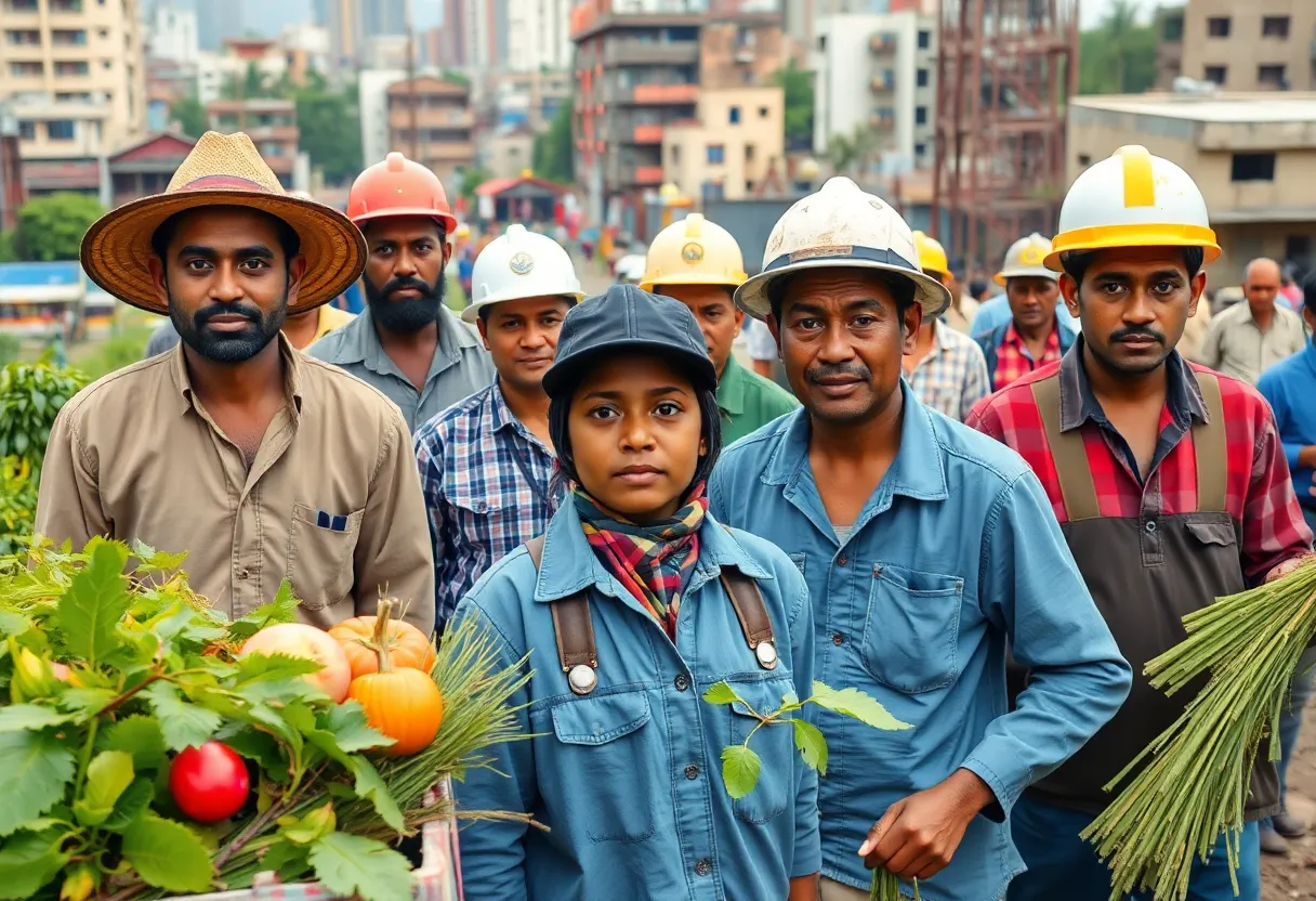Diverse laborers in agriculture and construction representing immigrant workforce