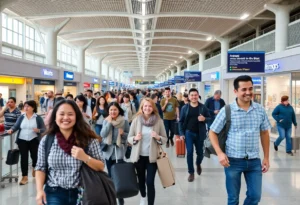 Passengers enjoying their time at John Wayne Airport terminal.