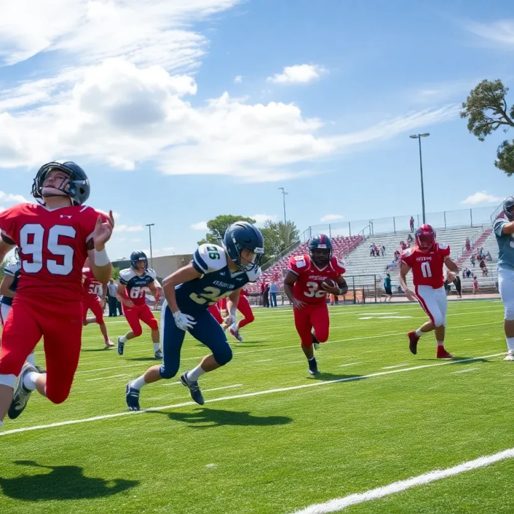 High school football game during Labor Day Classic in Orange County.
