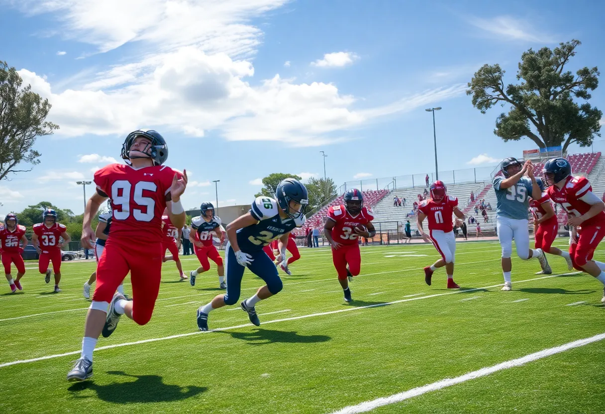 High school football game during Labor Day Classic in Orange County.