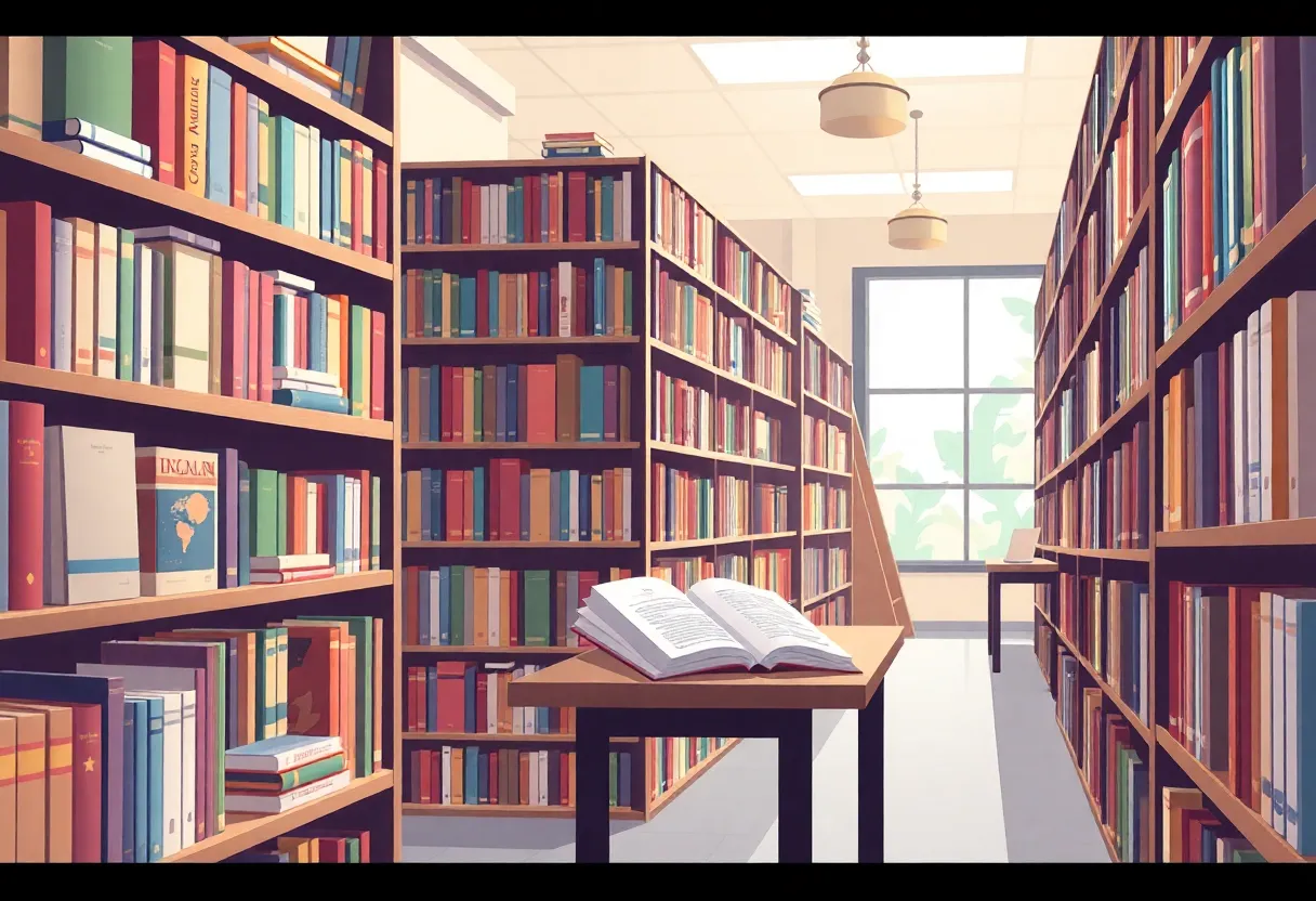 A vibrant library showcasing diverse books and reading materials