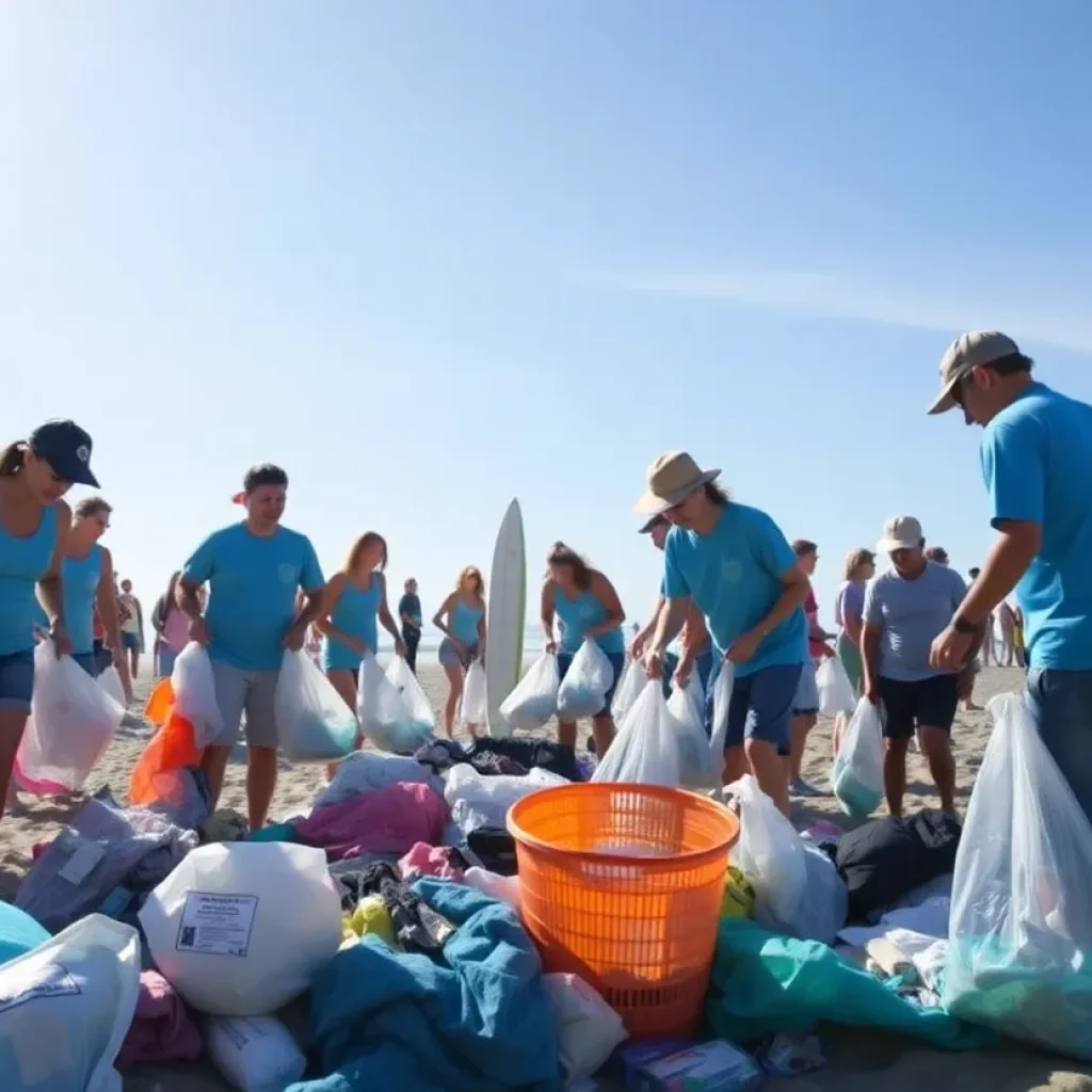 Volunteers participating in a beach cleanup at Newport Beach