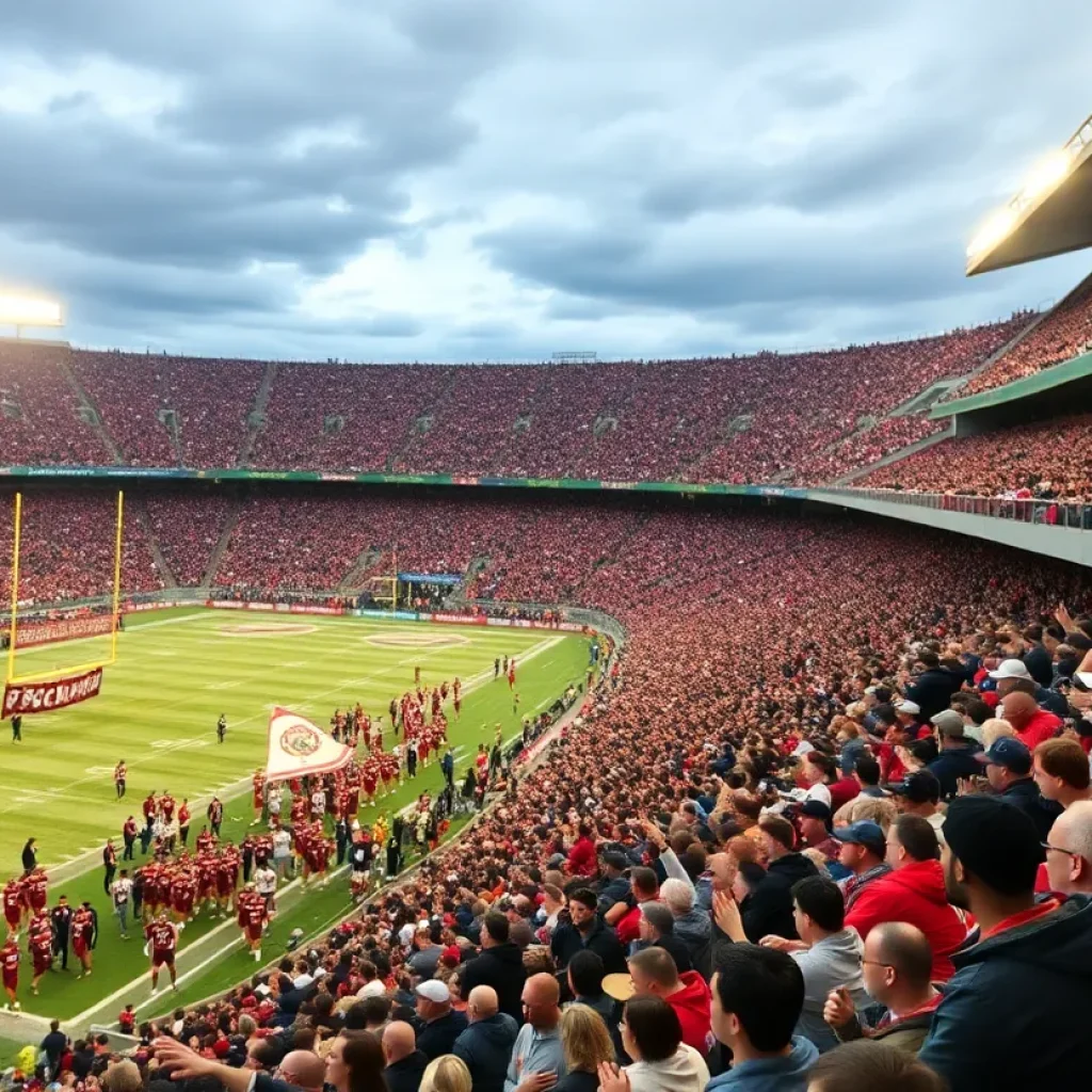 Fans cheering in an Ohio State football stadium