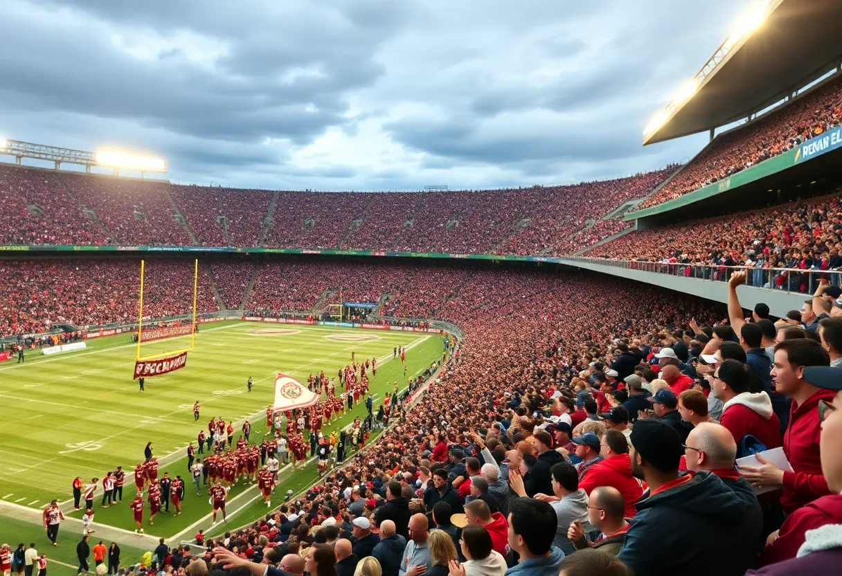 Fans cheering in an Ohio State football stadium