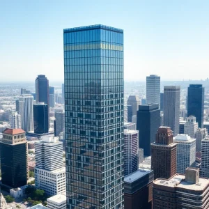 Aerial view of One California Plaza in Los Angeles