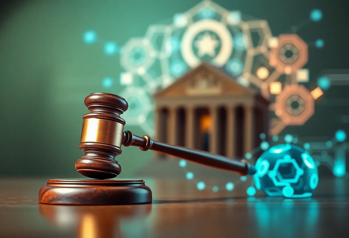 Abstract representation of a court ruling in favor of OpenAI.