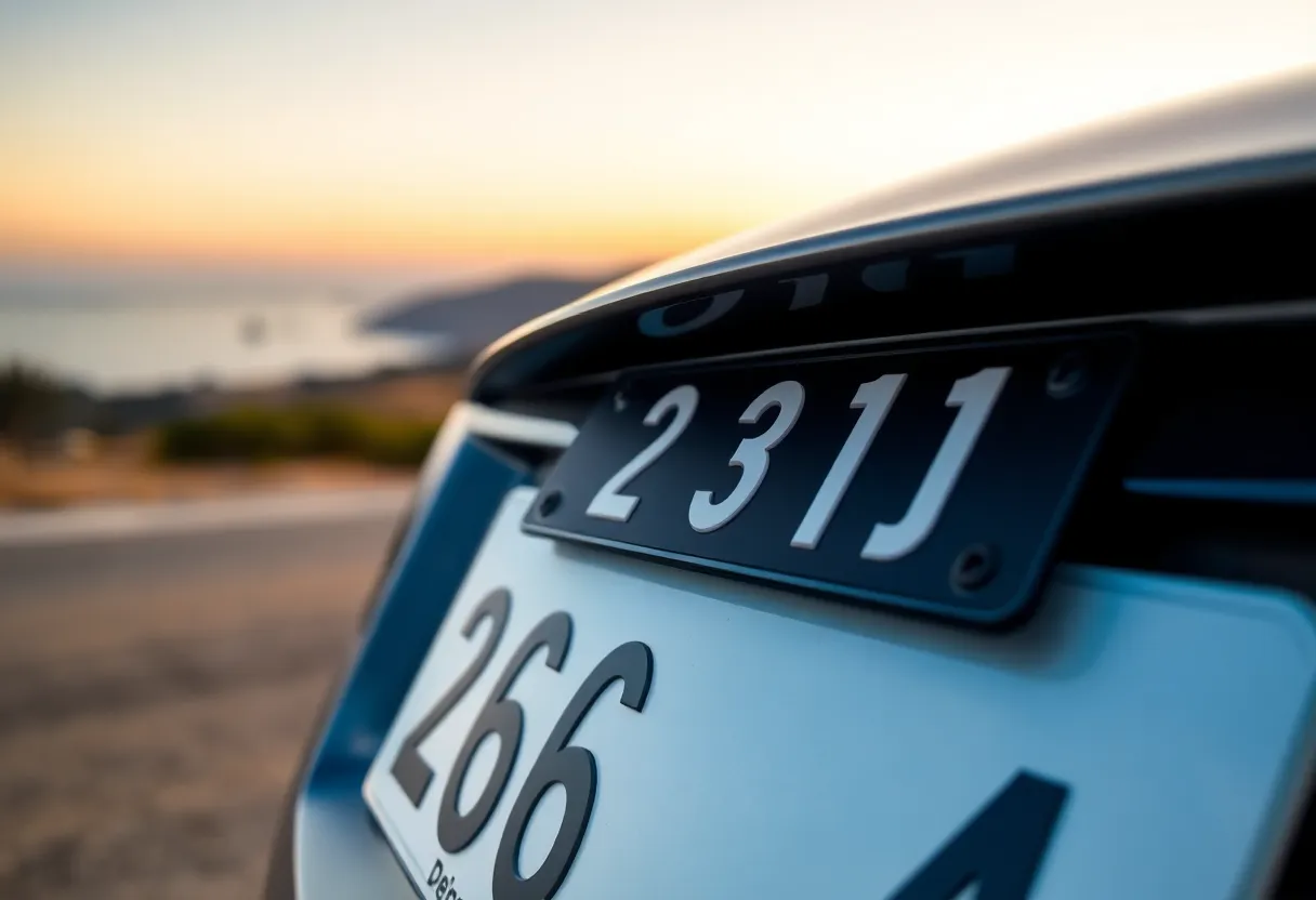 Close-up of a 'IAMISIS' license plate on a car