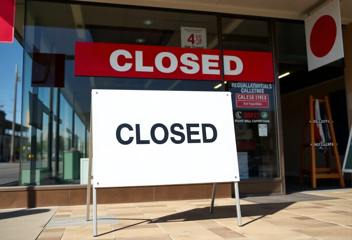 Retail store with a 'Closed' sign in California
