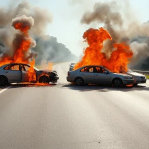 Three cars involved in a fiery crash in Orange County