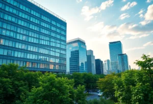 Office skyline representing growth in real estate leadership