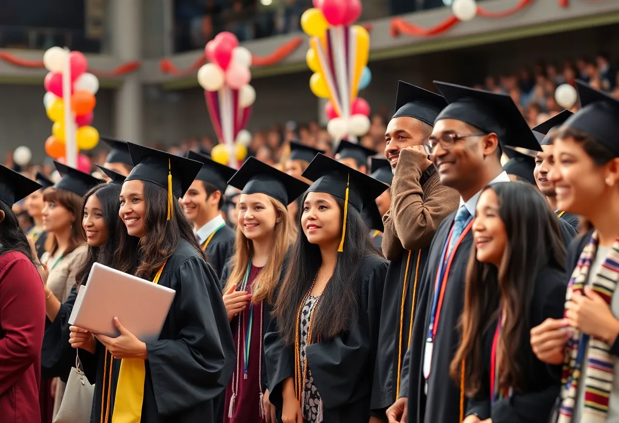 Graduates celebrating at Vanguard University commencement ceremony