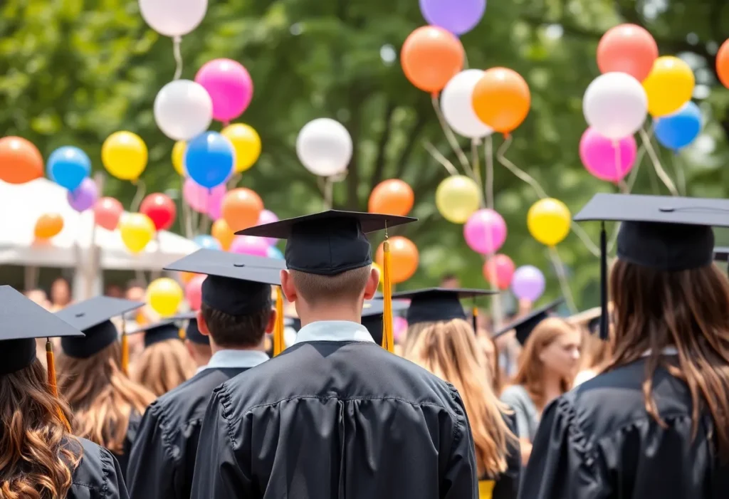 Graduates celebrating at Vanguard University's commencement ceremony.