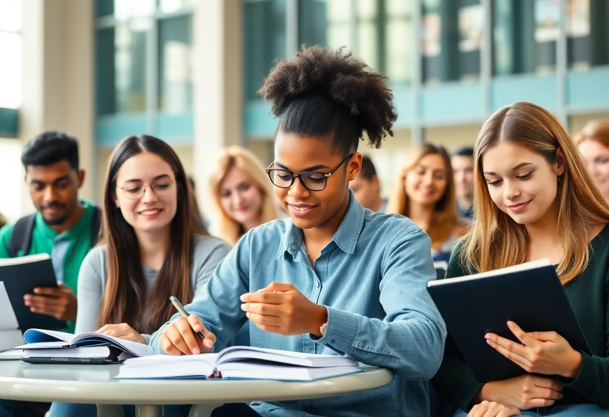 Students receiving support in a university environment