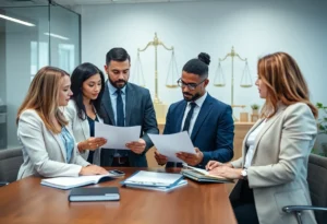 Diverse attorneys reviewing legal documents on motor vehicle collisions