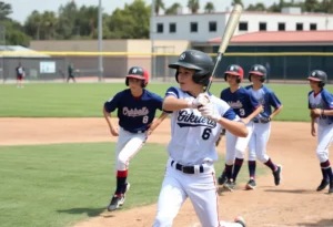 Young baseball players competing in a game at Cypress College