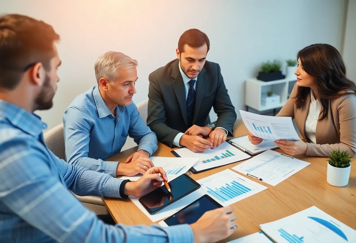 Financial advisor collaborating with business team in California