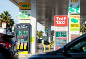 Gas station in California with price increase signs