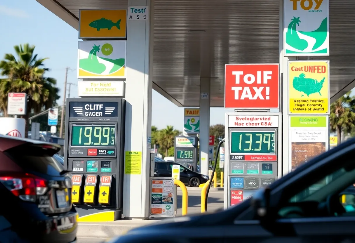 Gas station in California with price increase signs
