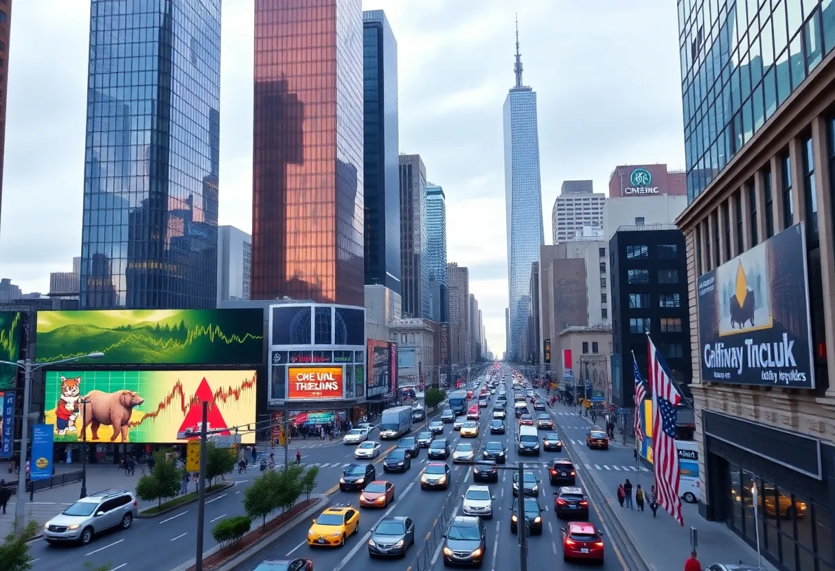 Urban landscape of California and New York showcasing economic themes