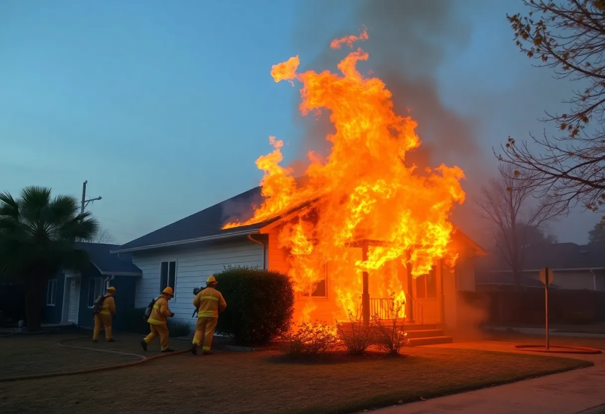 House burning during a wildfire in California