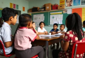 Students participating in an educational session on human trafficking awareness