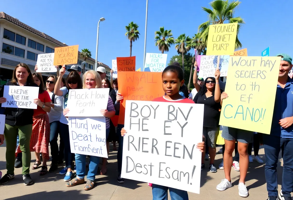 Community members rallying at Huntington Beach for Oliver Holland