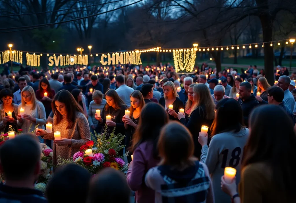 Community members holding candles during a vigil for Pastor Eric Williams