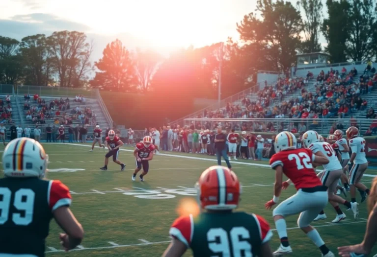 High school football players competing on the field during a game.