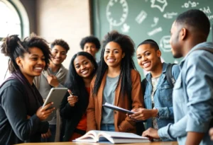 Group of students supporting each other in an academic setting