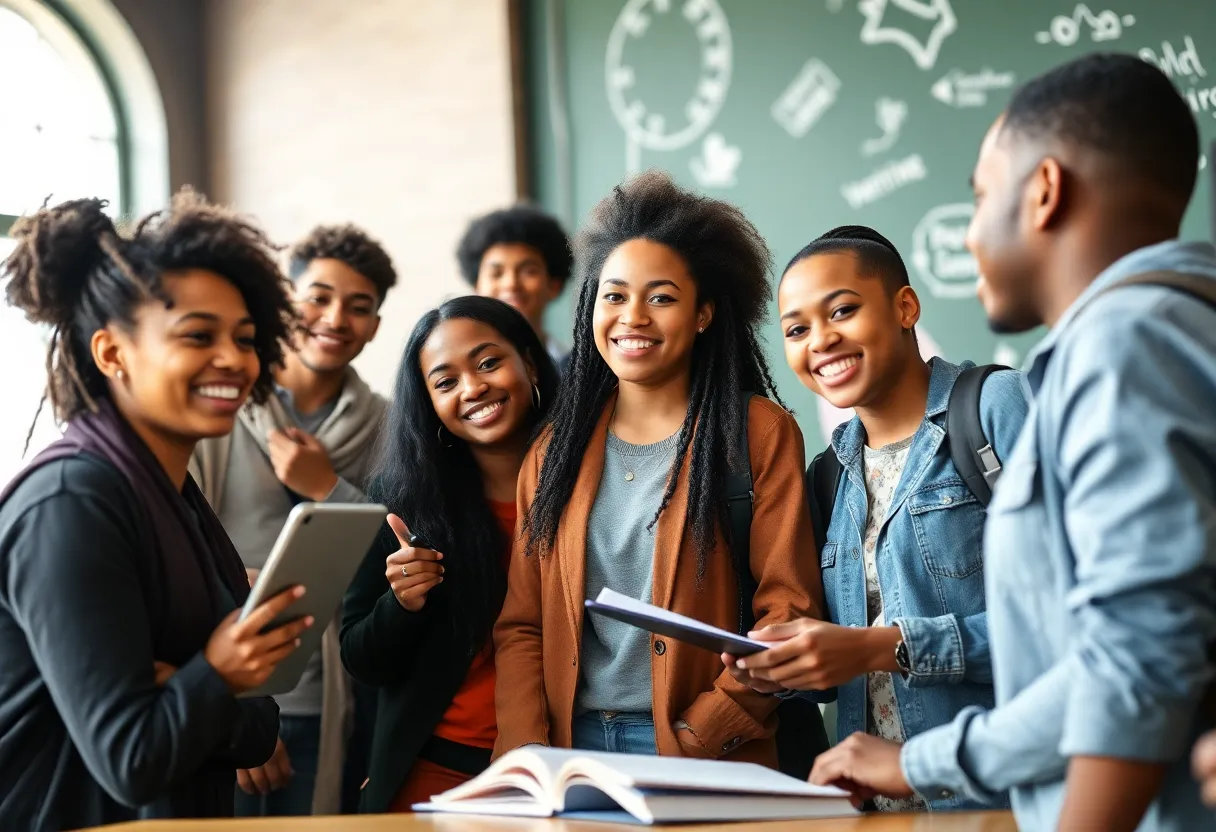 Group of students supporting each other in an academic setting